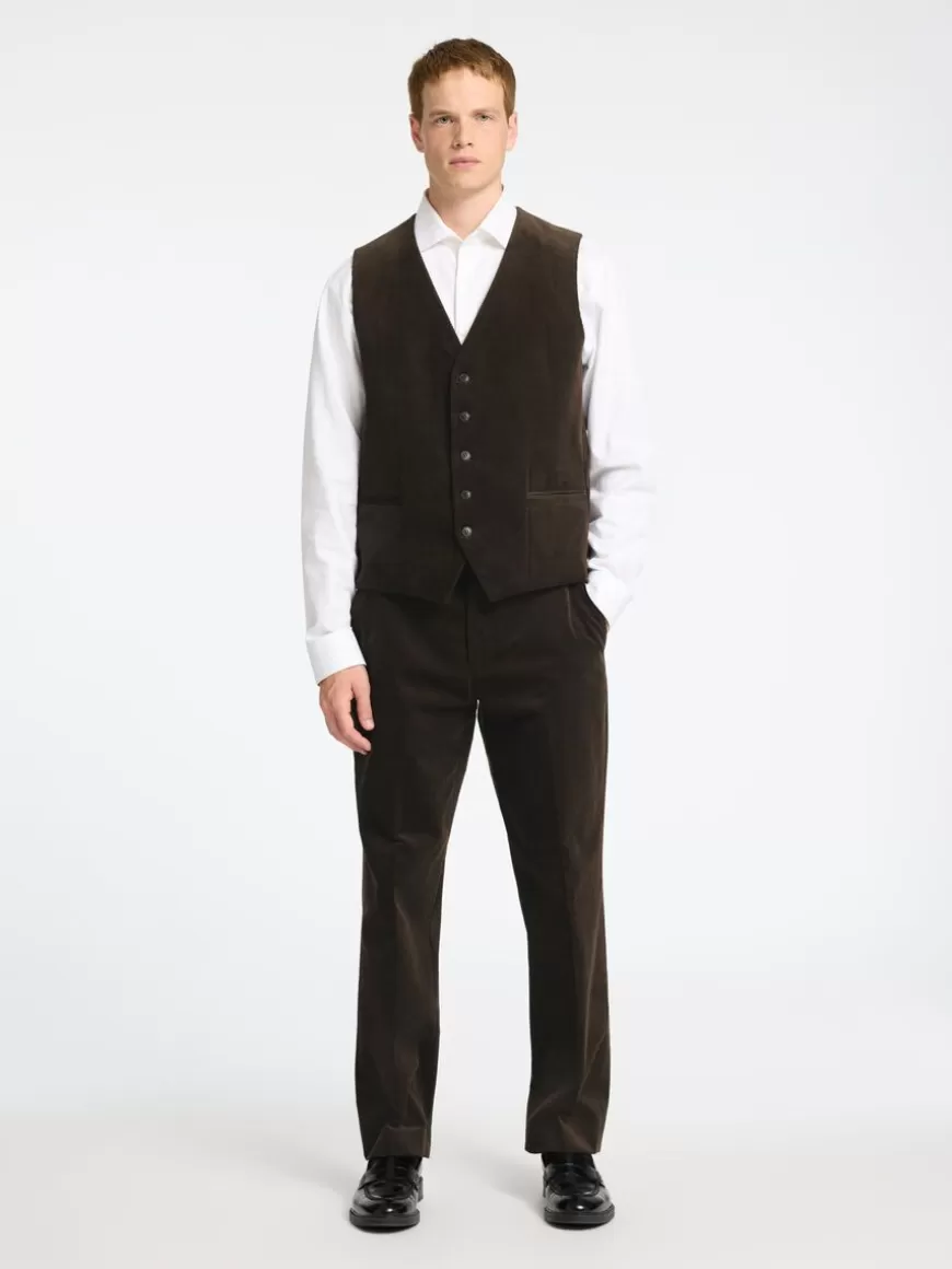 SELECTED NORMAL PASSFORM KORDFLØYEL VEST Brown Online