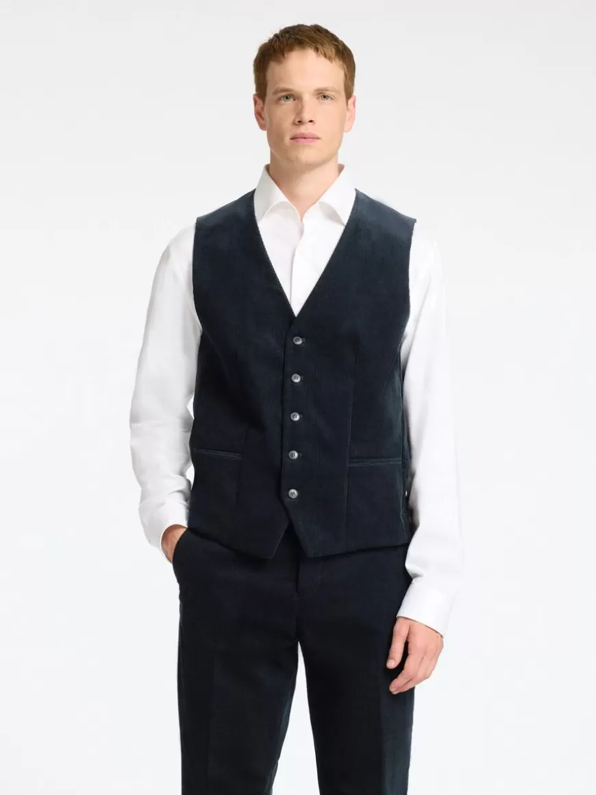 SELECTED NORMAL PASSFORM KORDFLØYEL VEST Blue Best