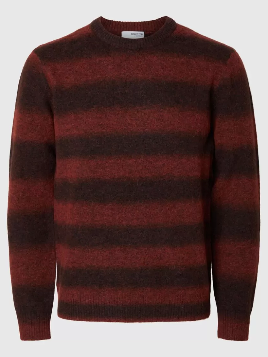 SELECTED OMBRE STRIPETE CREW NECK-GENSER Red Cheap