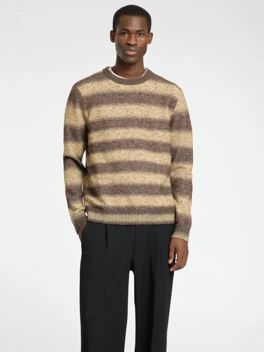 SELECTED OMBRE STRIPETE CREW NECK-GENSER Brown New