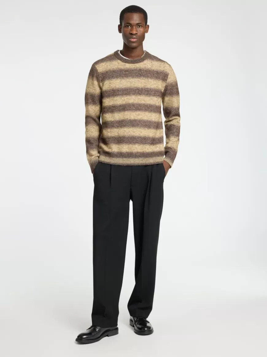 SELECTED OMBRE STRIPETE CREW NECK-GENSER Brown New