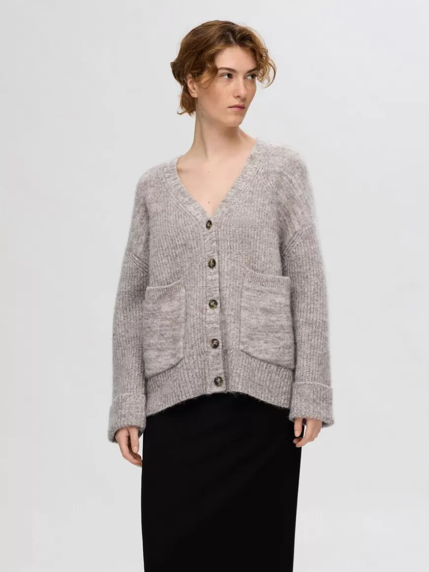 SELECTED OVERSIZED STRIKKET CARDIGAN Grey Store