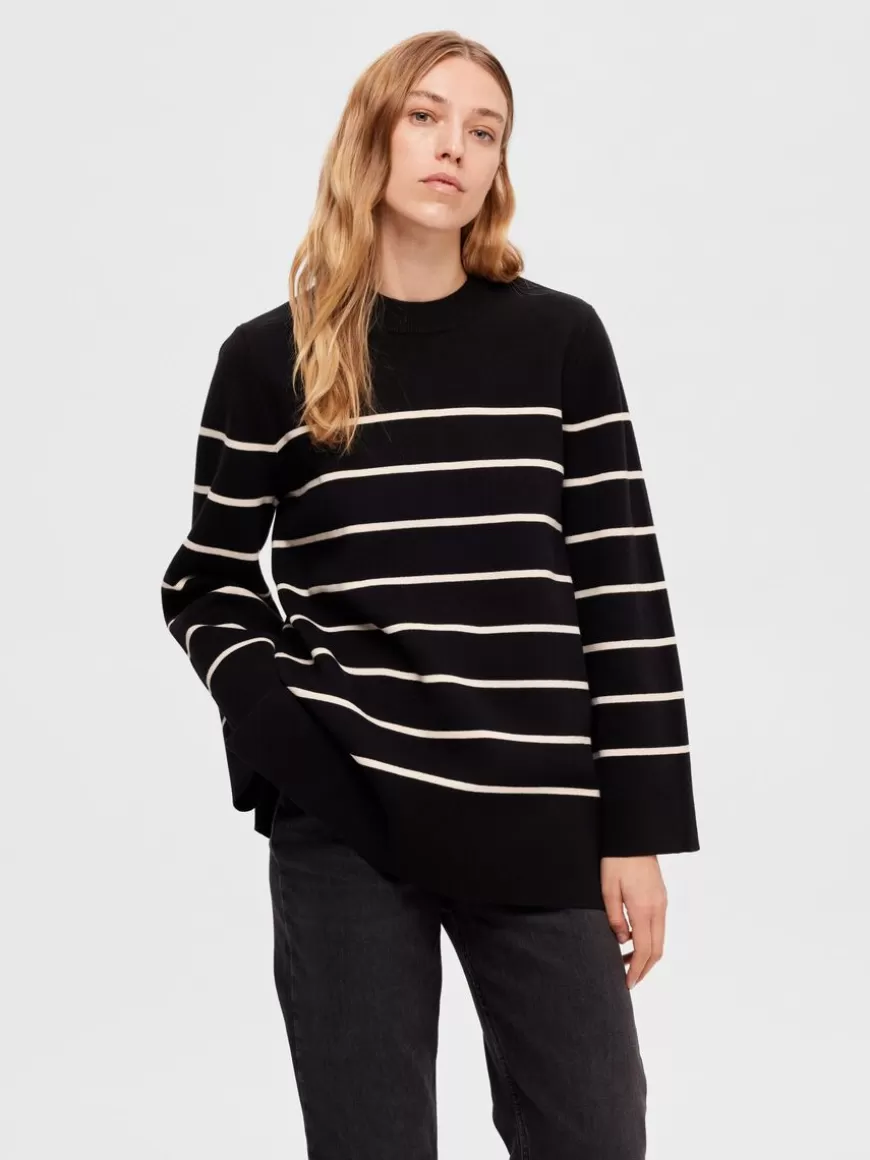 SELECTED OVERSIZED STRIKKET PULLOVER Black Online