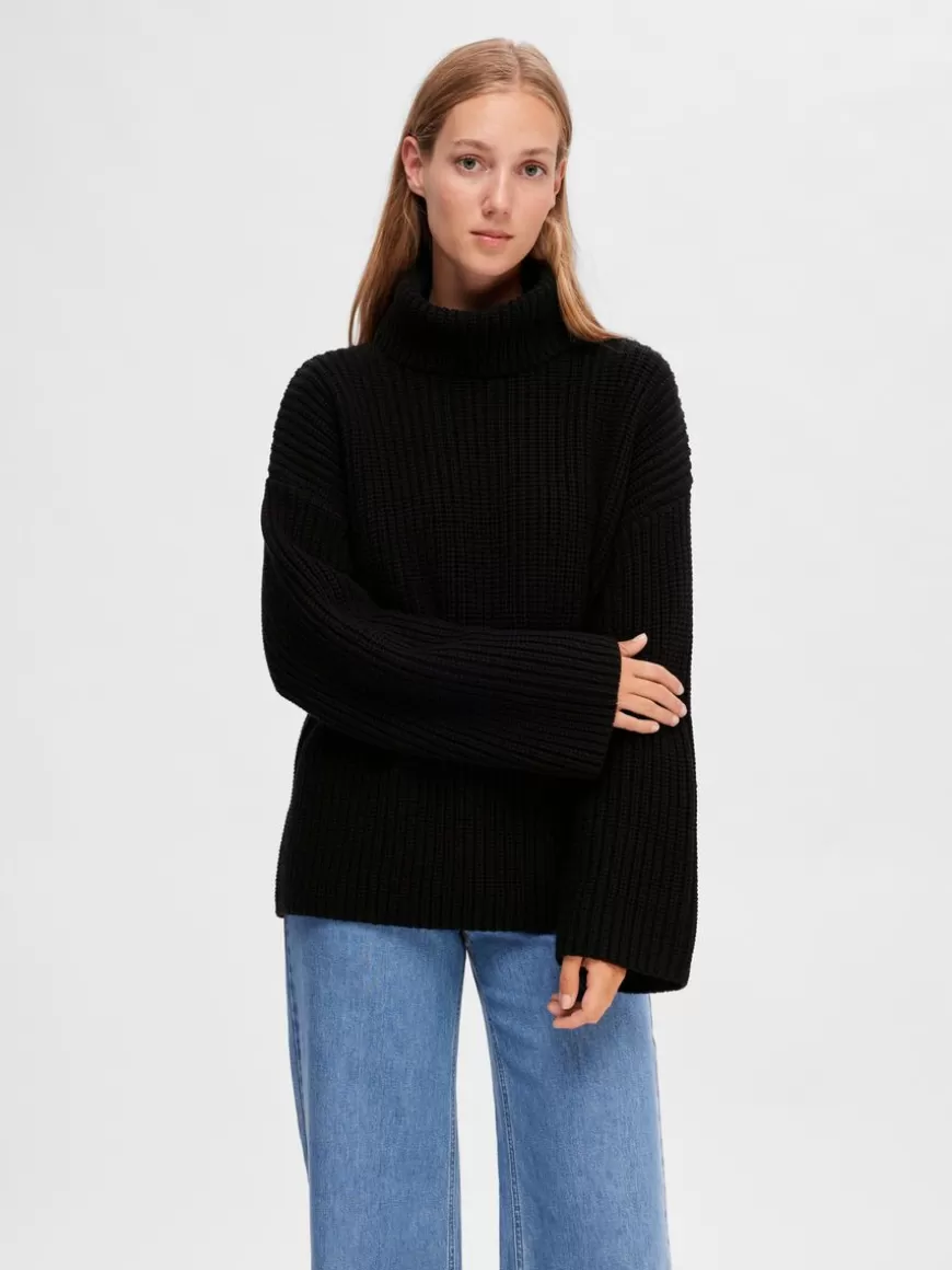 SELECTED OVERSIZED TYKK STRIKKEGENSER Black Cheap