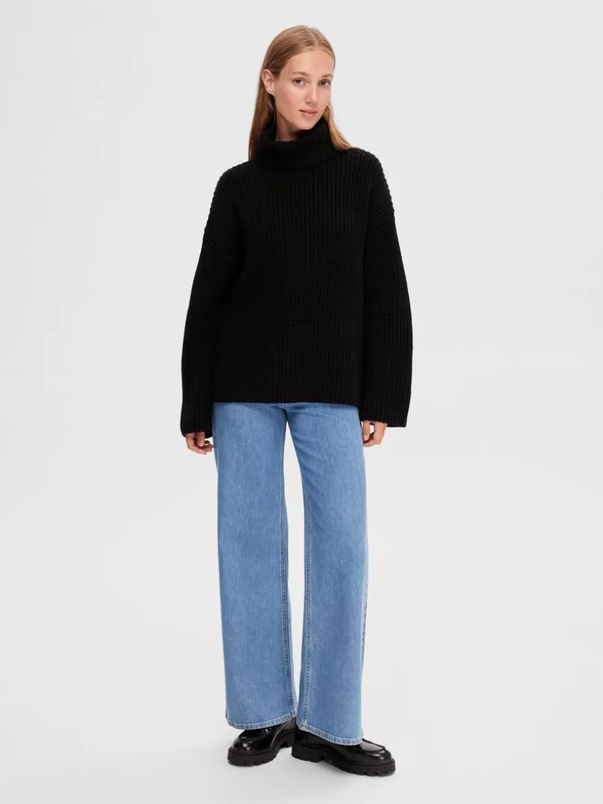 SELECTED OVERSIZED TYKK STRIKKEGENSER Black Cheap