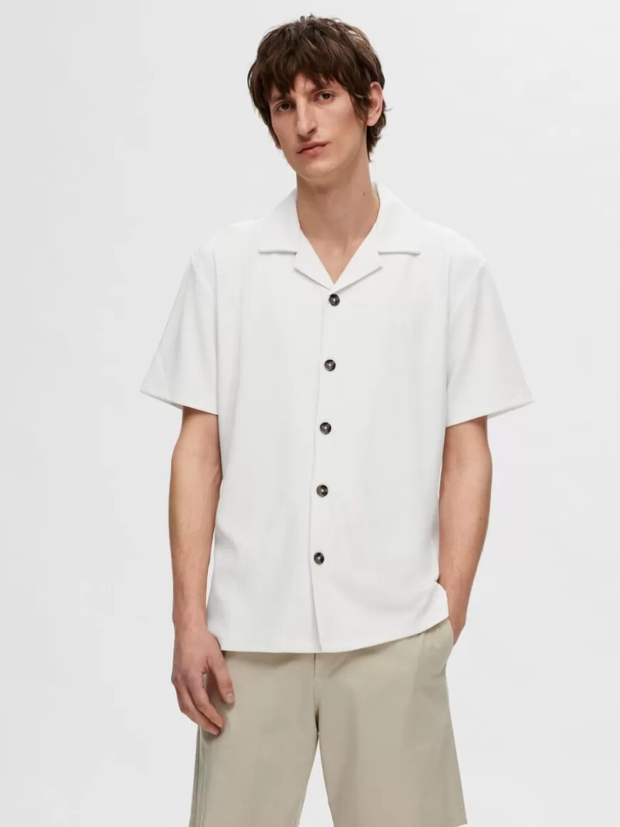 SELECTED RIBBET CUBAN COLLAR KORTERMET SKJORTE White Store