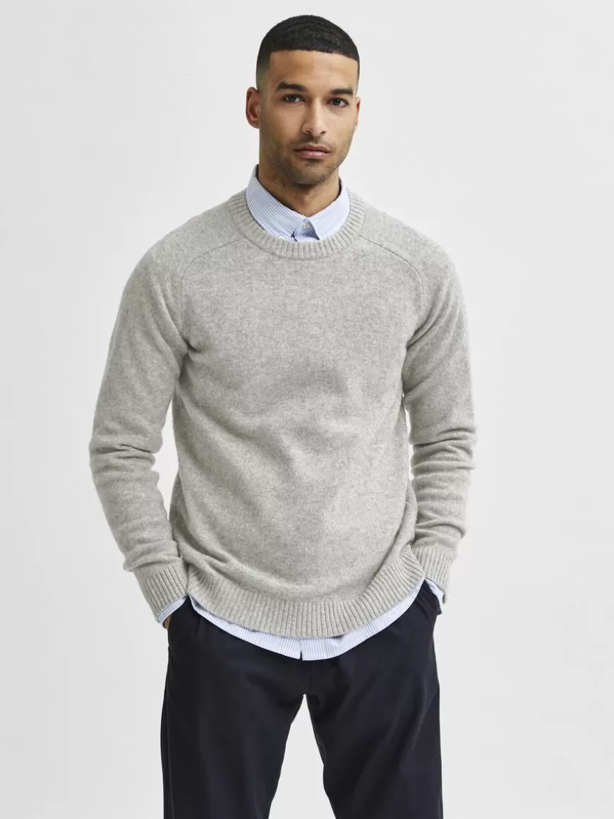 SELECTED RUND HALS STRIKKET PULLOVER Grey Outlet