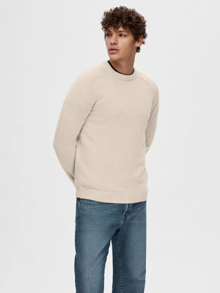 SELECTED RUND HALS STRIKKET PULLOVER Beige Discount