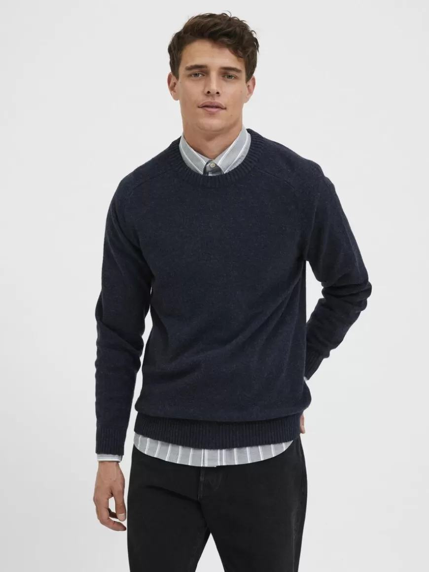 SELECTED RUND HALS STRIKKET PULLOVER Blue Store