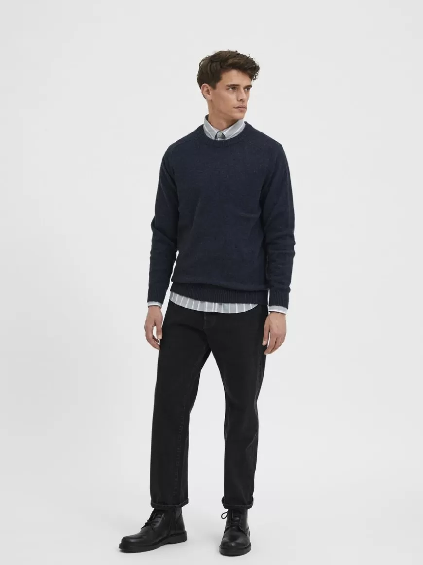 SELECTED RUND HALS STRIKKET PULLOVER Blue Store