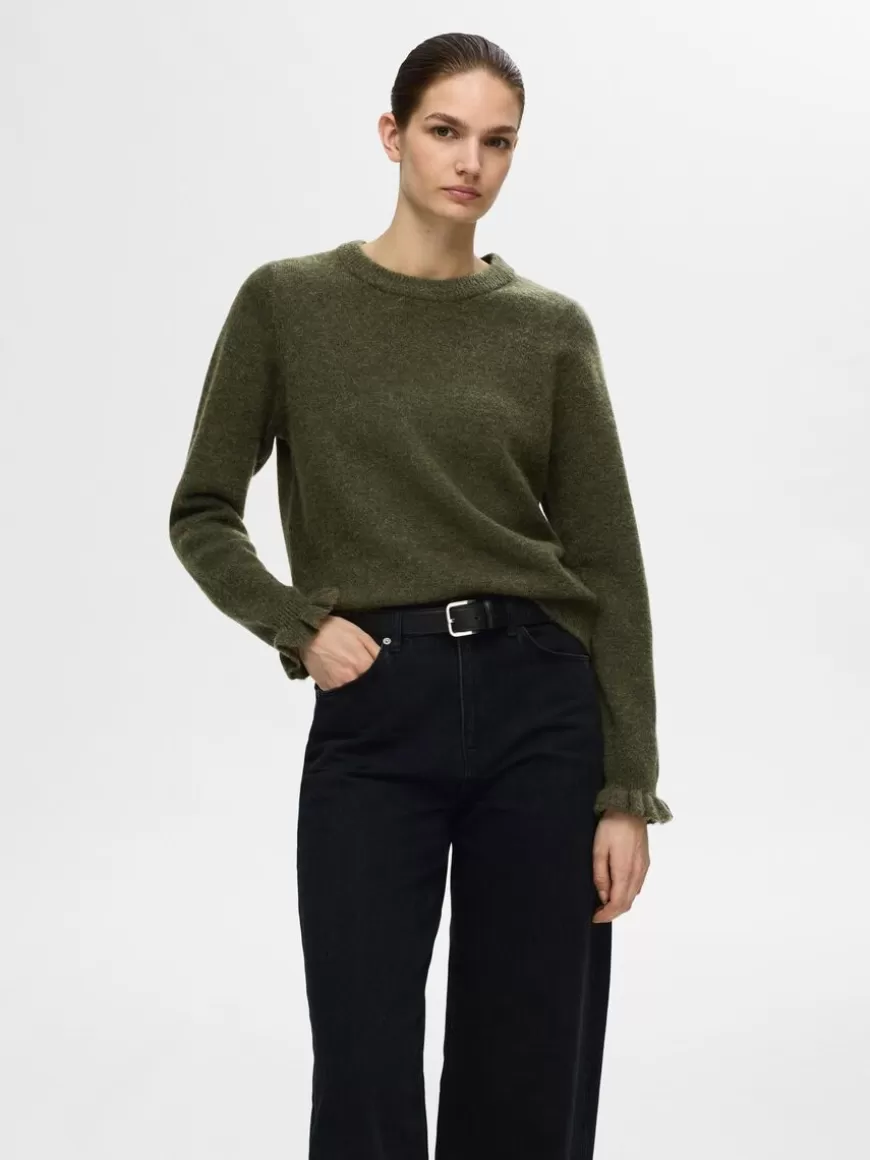 SELECTED RYSJEDE ERMER STRIKKET PULLOVER Green Best Sale