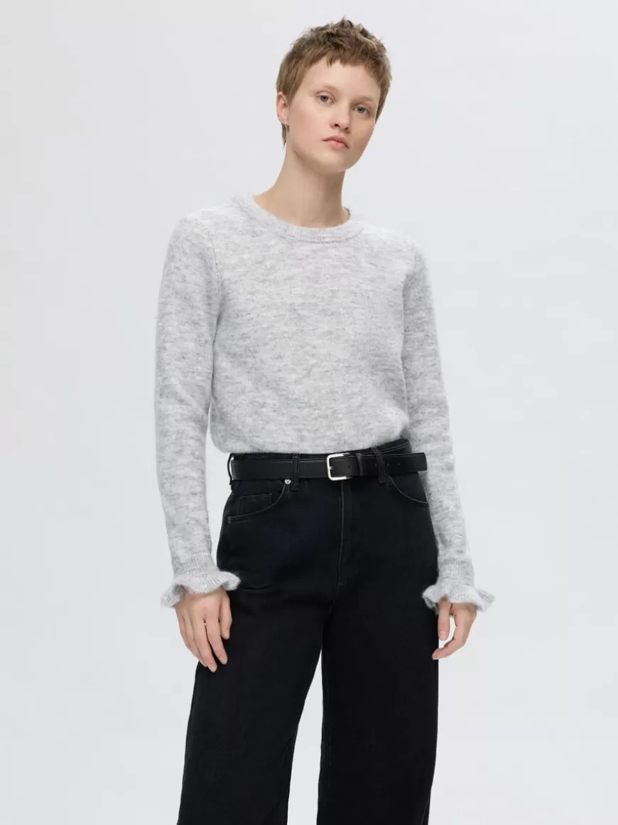 SELECTED RYSJEDE ERMER STRIKKET PULLOVER Grey Cheap