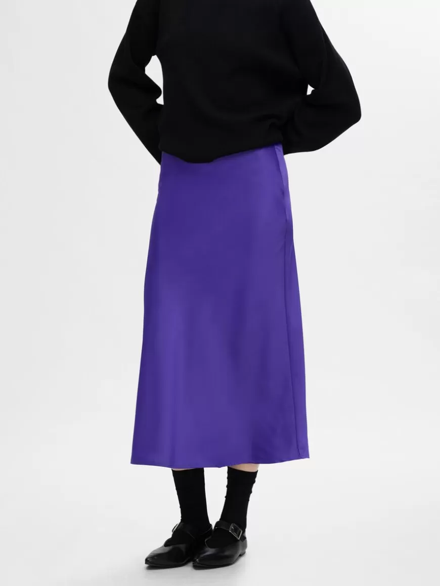 SELECTED SATENG MIDISKJØRT Purple Store