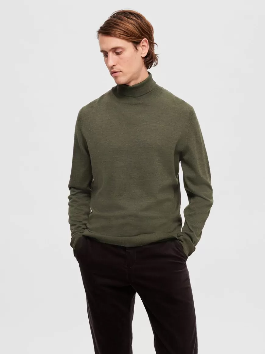 SELECTED SLIM FIT HØYHALSET GENSER Green Sale