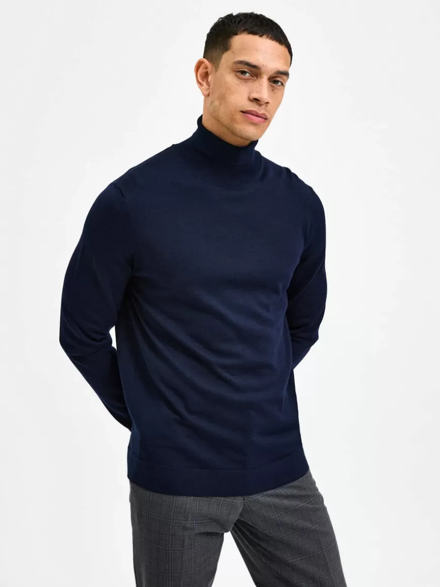 SELECTED SLIM FIT HØYHALSET GENSER Blue Sale