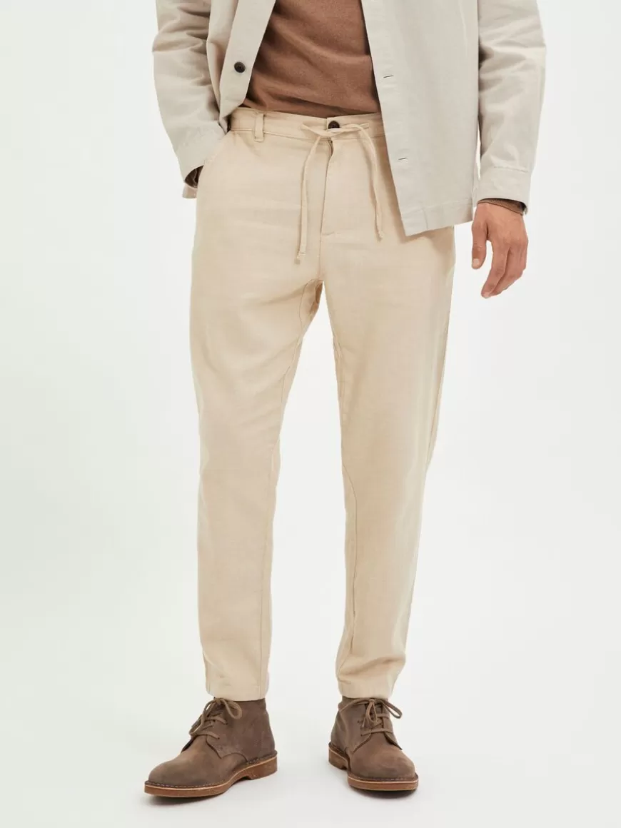 SELECTED SLIM FIT SMALE BUKSER Beige Fashion