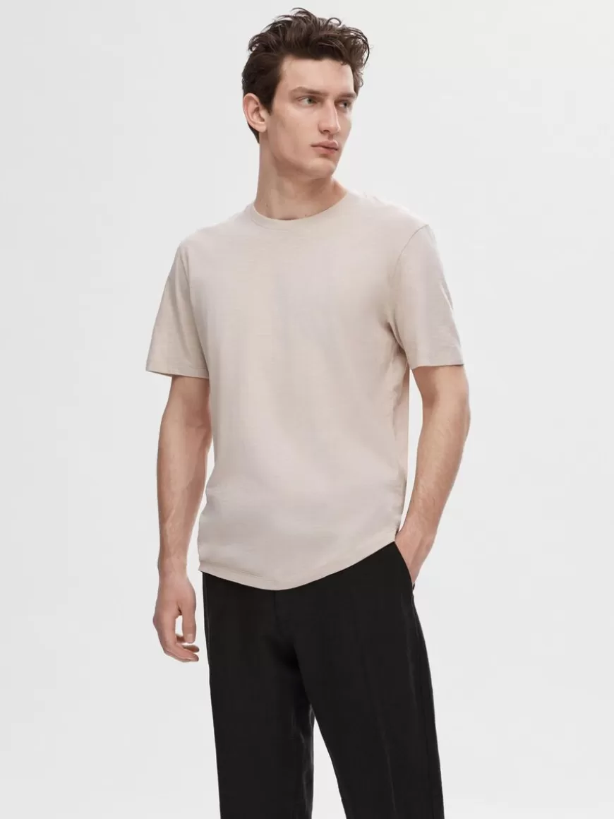 SELECTED SLUB-BOMULL T-SKJORTE Beige Sale