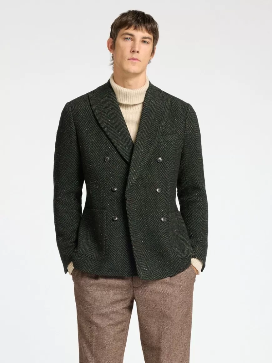 SELECTED SMAL PASSFORM FISKEBENSMØNSTER DOBBELTSPENT BLAZER Green Fashion