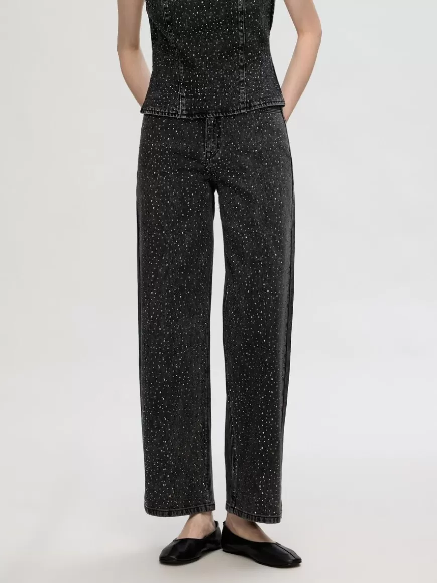 SELECTED STRASS JEANS MED VID PASSFORM Black Best