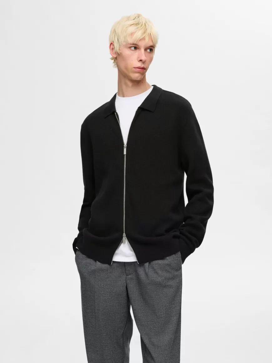 SELECTED STRIKKET CARDIGAN MED GLIDELÅS FORAN Black Flash Sale