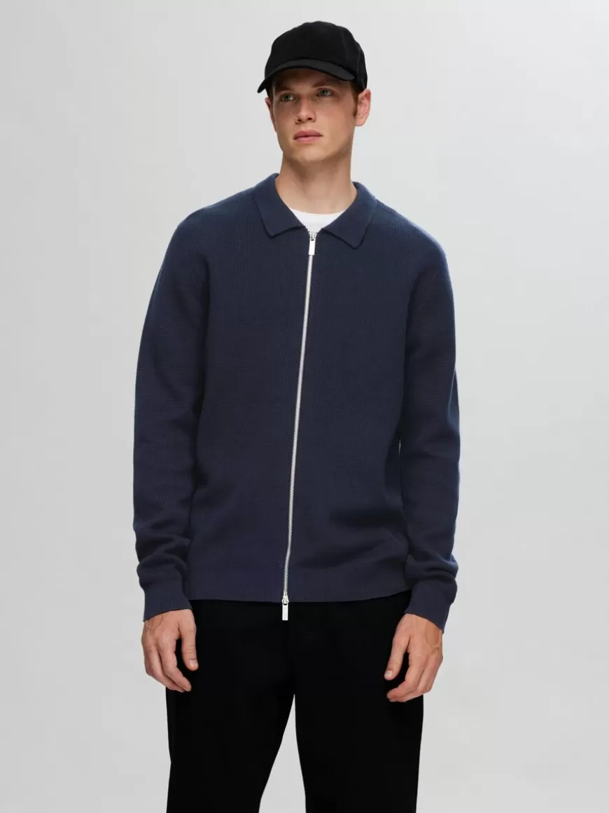 SELECTED STRIKKET CARDIGAN MED GLIDELÅS FORAN Blue Flash Sale