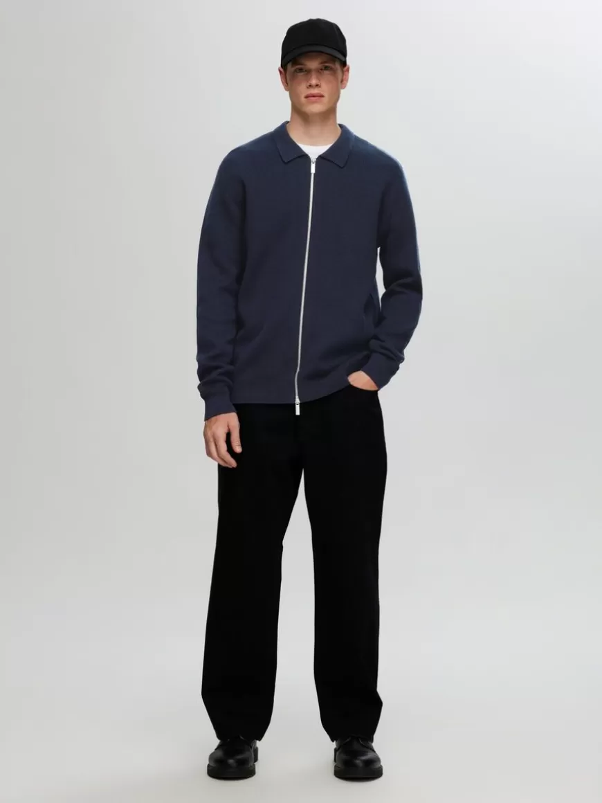 SELECTED STRIKKET CARDIGAN MED GLIDELÅS FORAN Blue Flash Sale