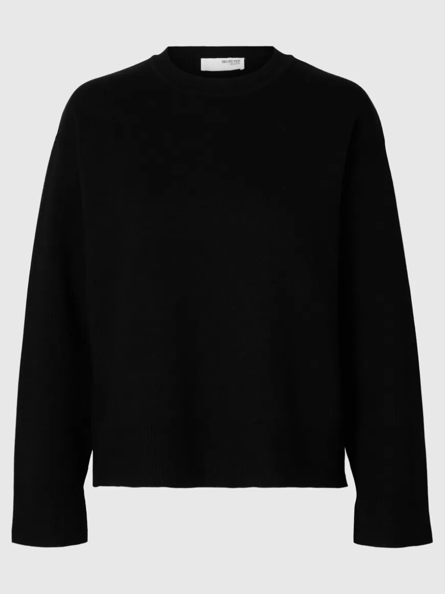 SELECTED STRIKKET CREW NECK-GENSER Black Hot