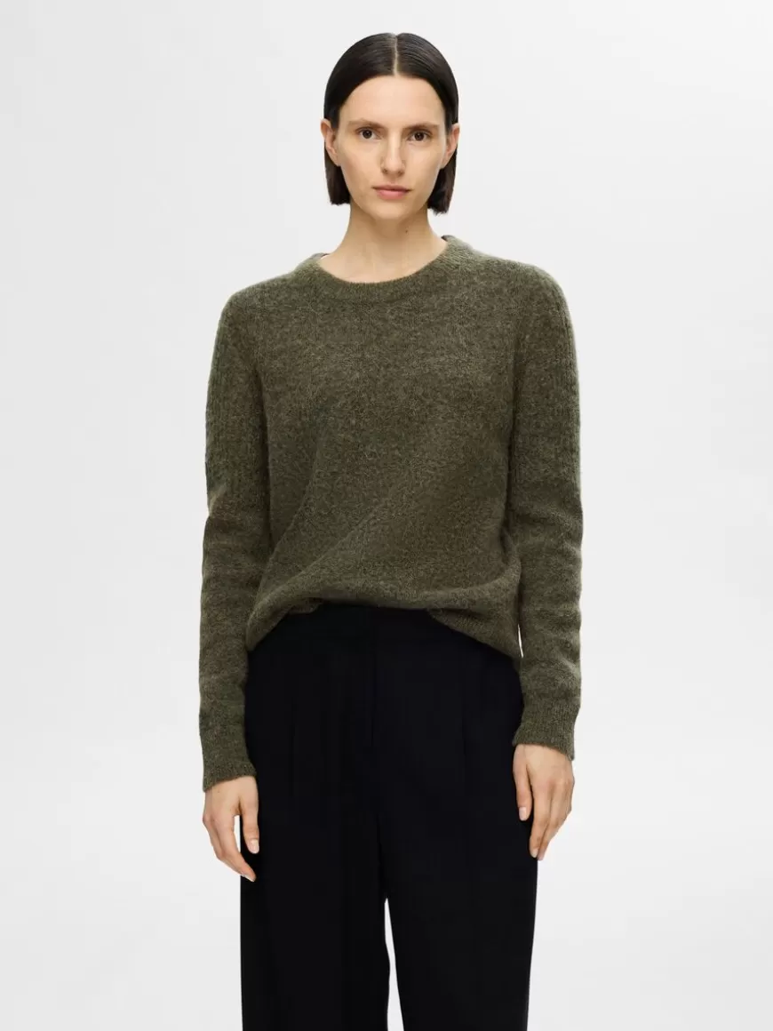 SELECTED STRIKKET CREW NECK-GENSER Green Online