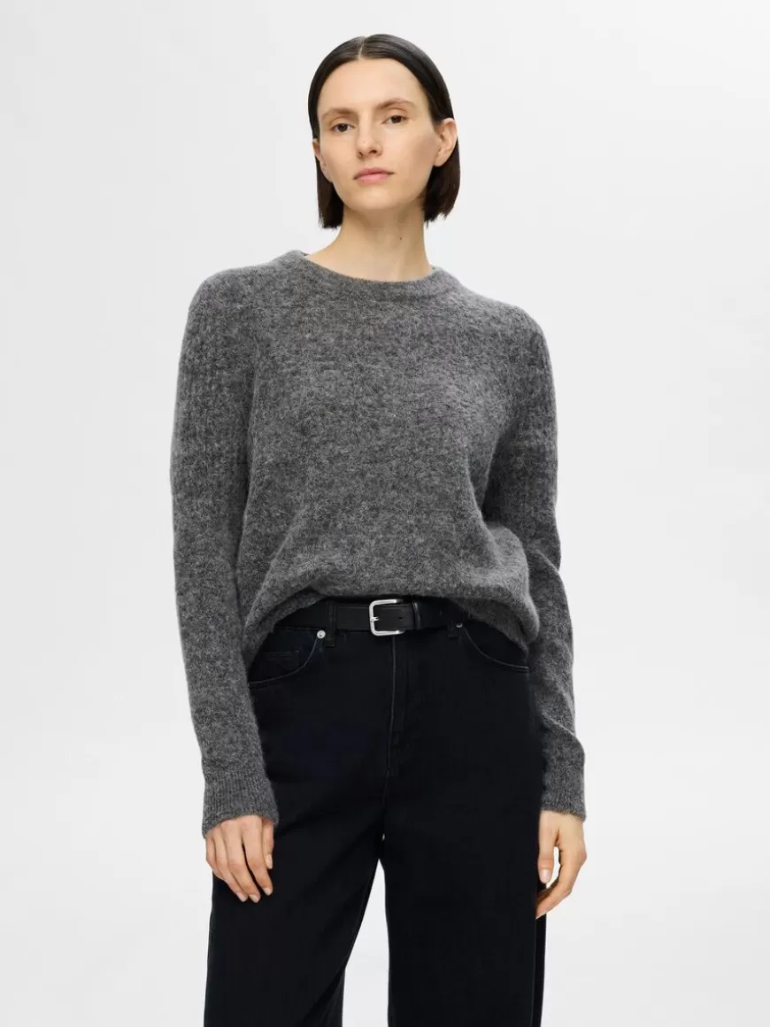 SELECTED STRIKKET CREW NECK-GENSER Grey Flash Sale