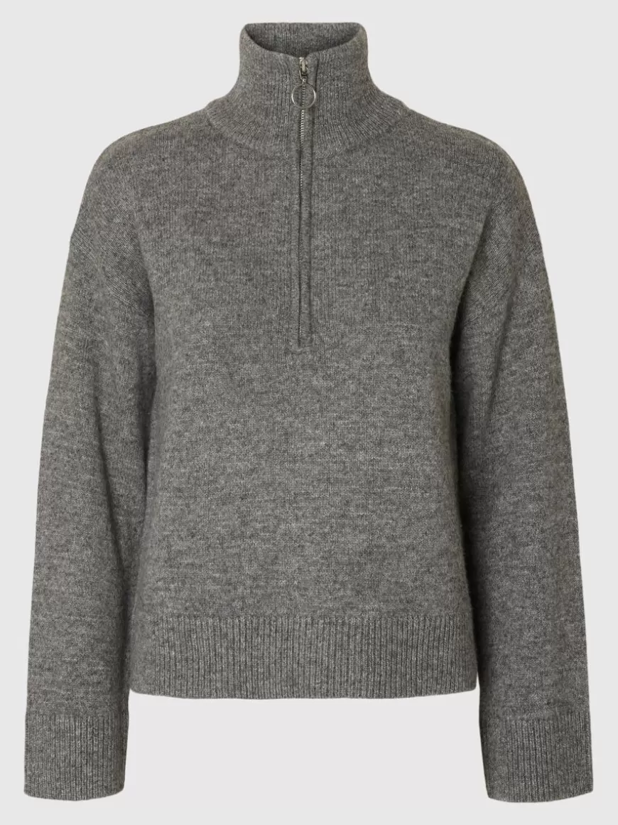 SELECTED STRIKKET GENSER MED HALV GLIDELÅS Grey Hot