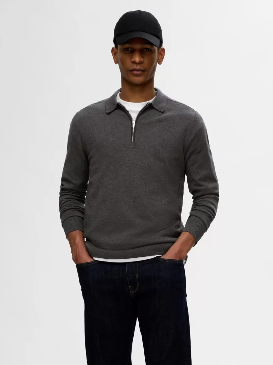 SELECTED STRIKKET LANGERMET POLO Grey Cheap