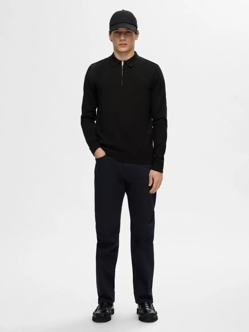 SELECTED STRIKKET LANGERMET POLO Black Hot