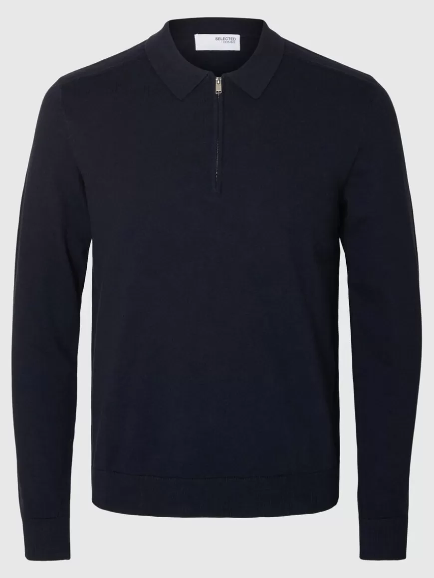 SELECTED STRIKKET LANGERMET POLO Blue Store