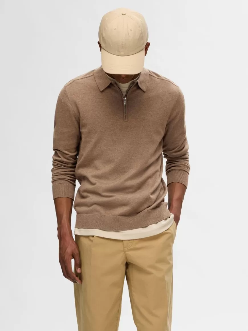 SELECTED STRIKKET LANGERMET POLO Brown Clearance