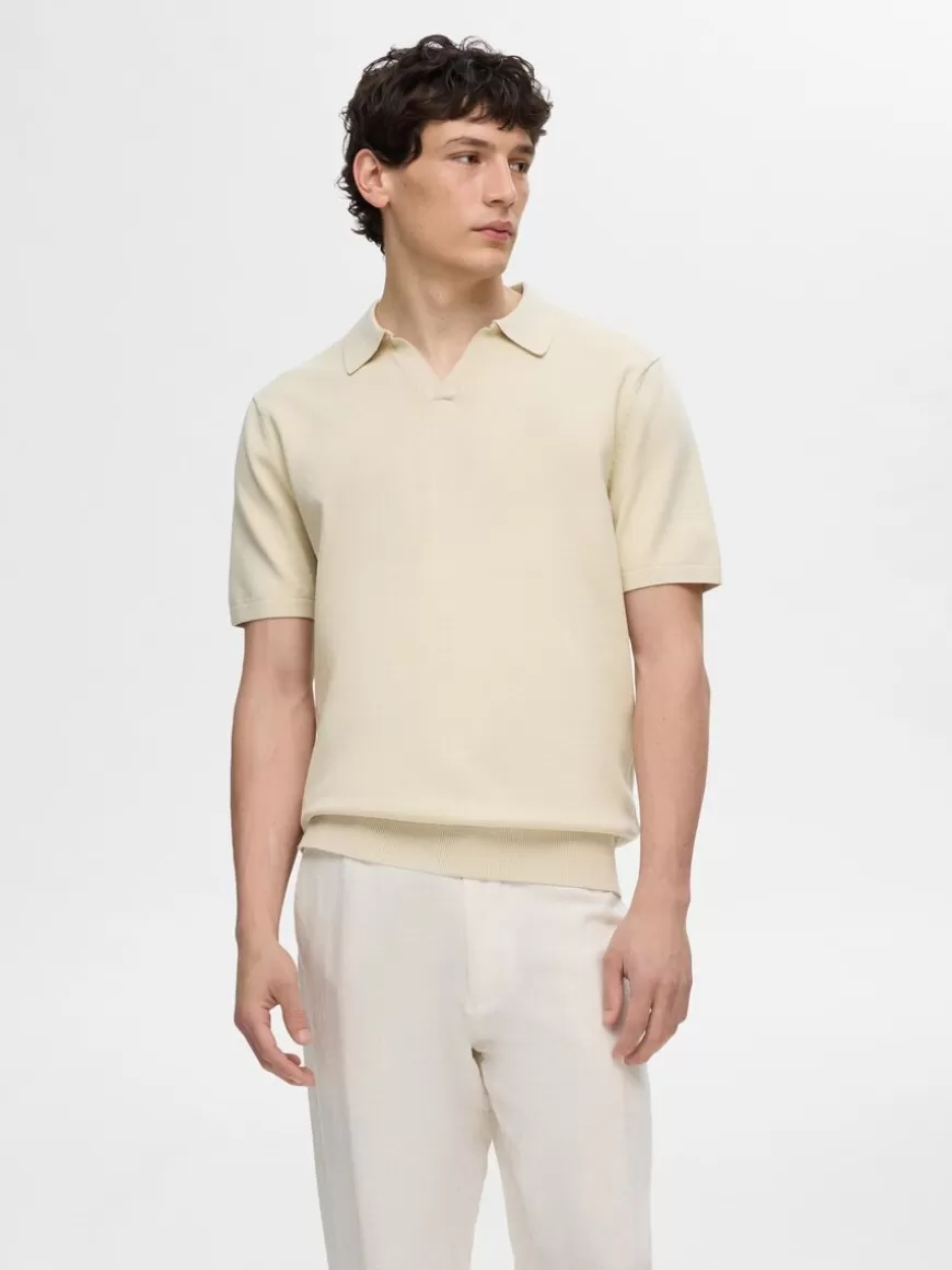 SELECTED STRIKKET POLOSKJORTE Beige Best