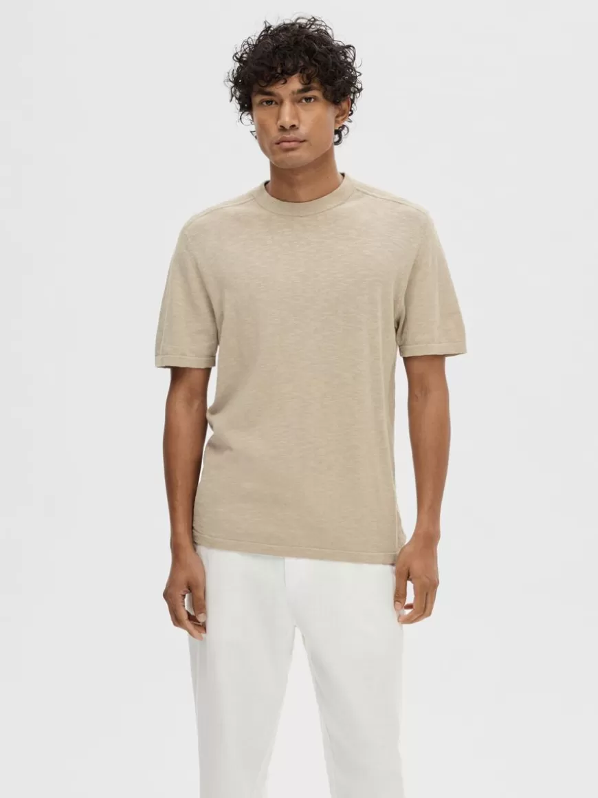 SELECTED STRIKKET T-SKJORTE Beige Fashion