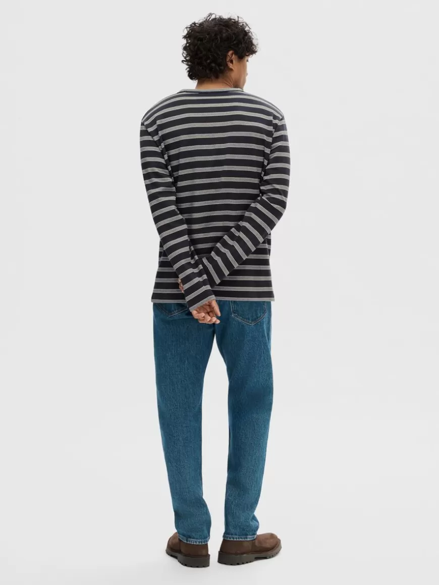 SELECTED STRIPETE BOMULL SWEATSHIRT Blue Discount