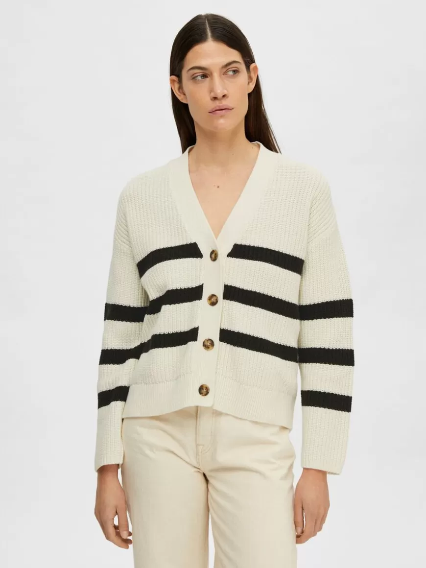 SELECTED STRIPETE CARDIGAN White Cheap