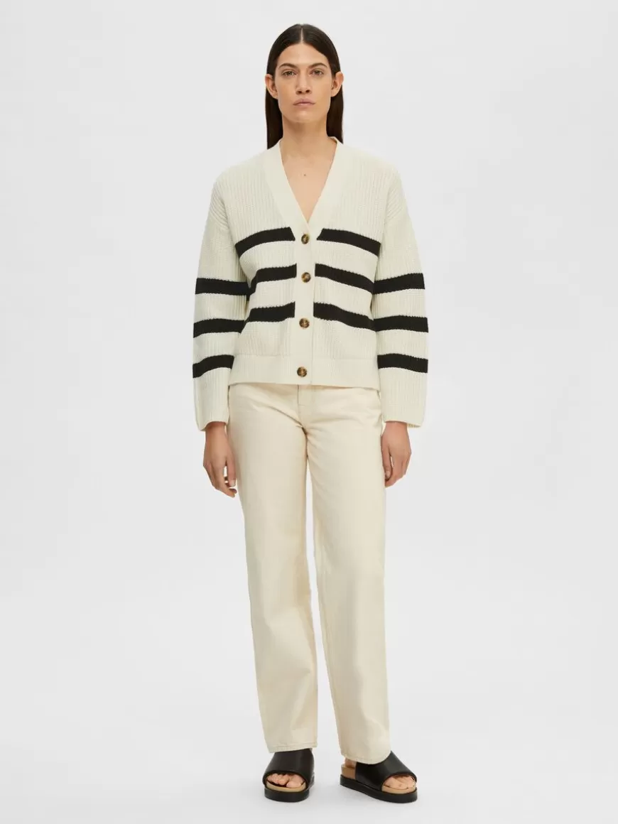 SELECTED STRIPETE CARDIGAN White Cheap