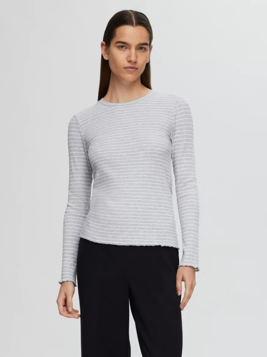 SELECTED STRIPETE LANGERMET T-SKJORTE Grey Fashion