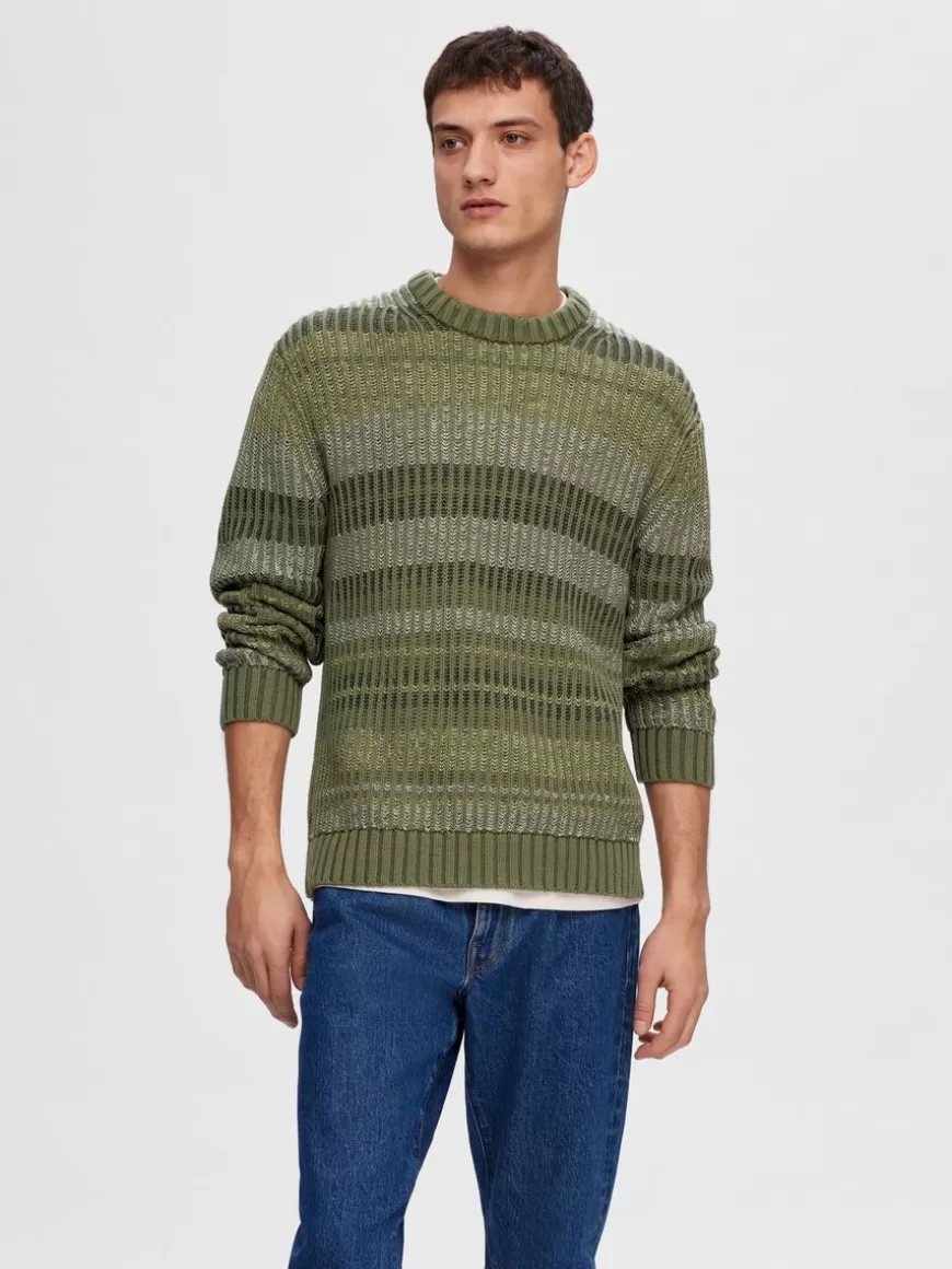 SELECTED STRIPETE STRIKKET PULLOVER Green Clearance