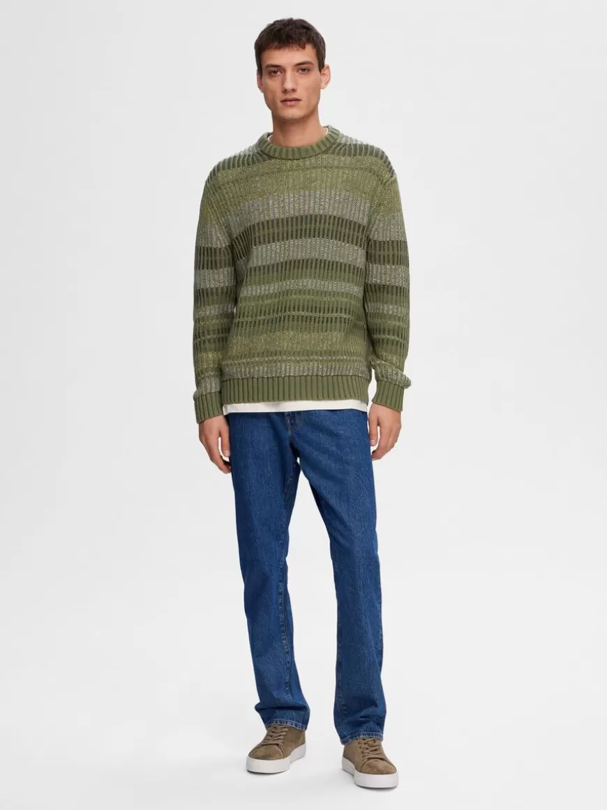 SELECTED STRIPETE STRIKKET PULLOVER Green Clearance