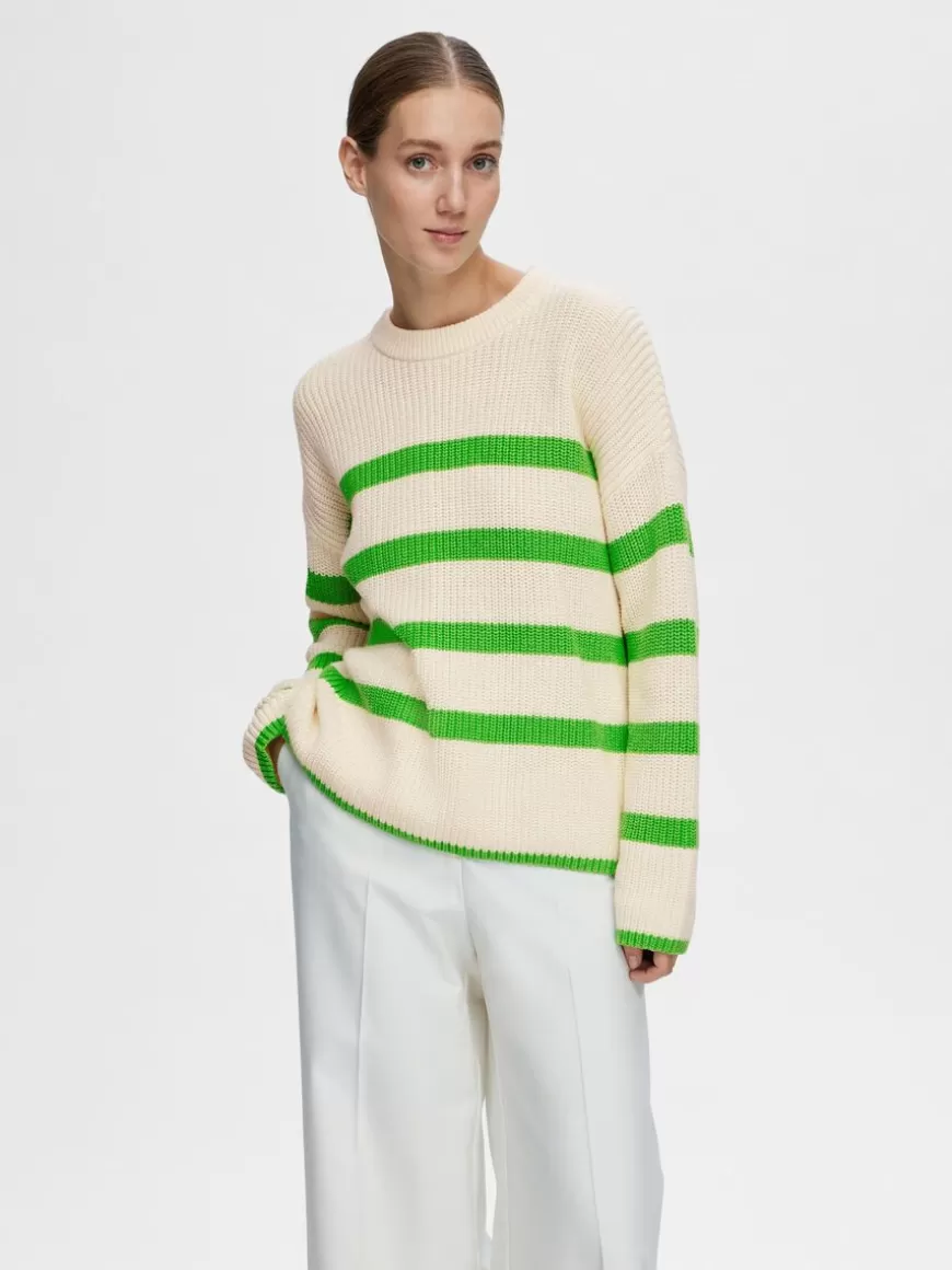 SELECTED STRIPETE STRIKKET PULLOVER Green Cheap