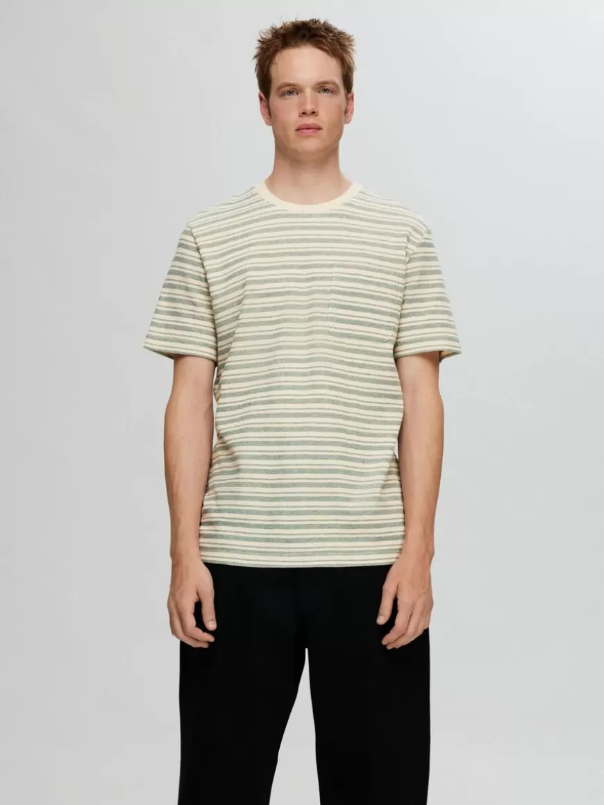 SELECTED STRIPETE T-SKJORTE Green Cheap