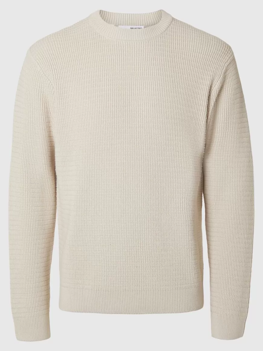 SELECTED STRUKTURERT CREW NECK-GENSER Beige Flash Sale