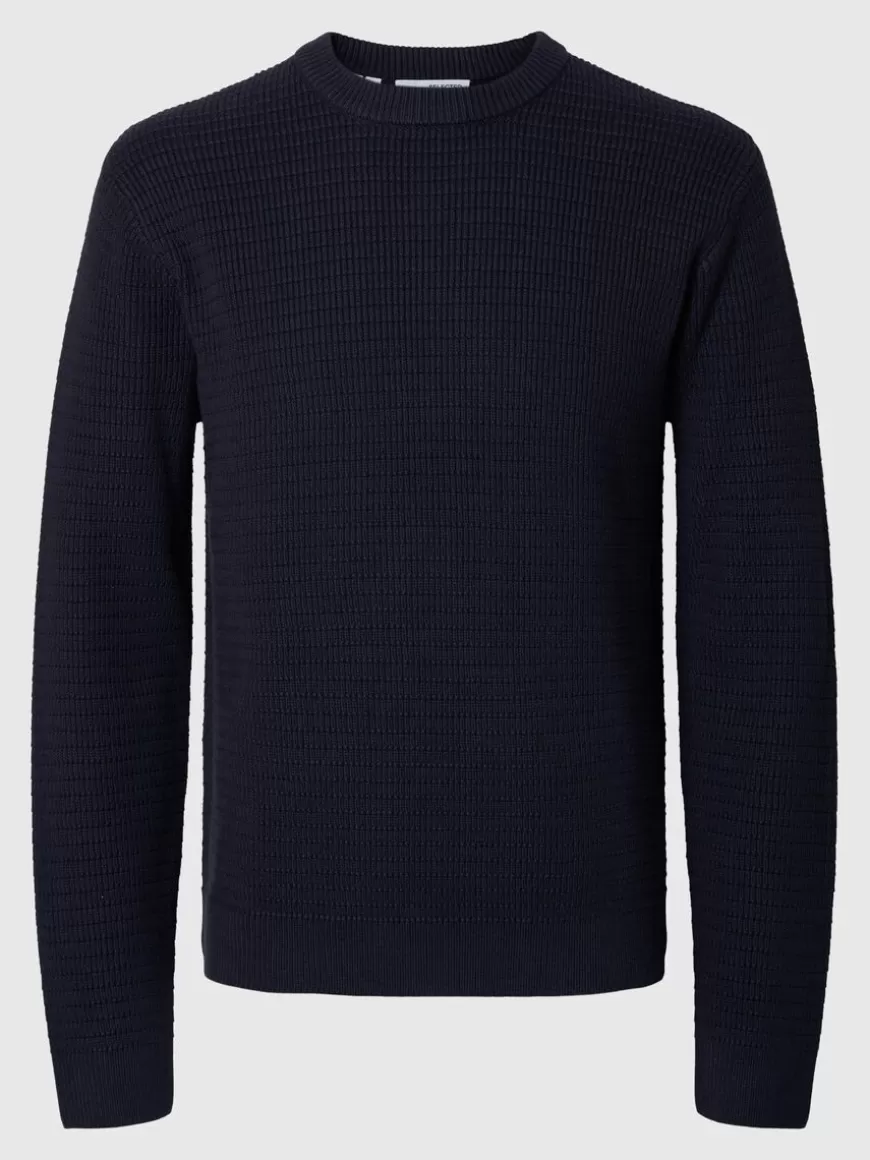 SELECTED STRUKTURERT CREW NECK-GENSER Blue Best Sale