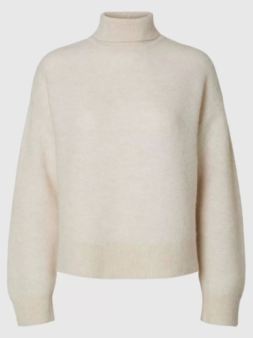 SELECTED STRUKTURERT HØYHALSET GENSER Beige Online