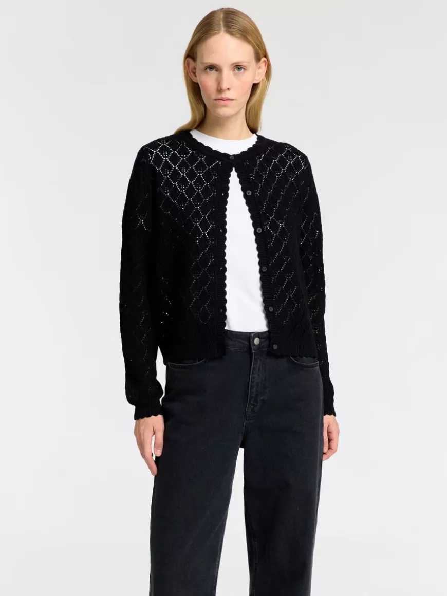 SELECTED STRUKTURERT STRIKKET CARDIGAN Black Cheap