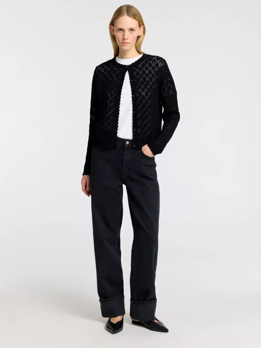 SELECTED STRUKTURERT STRIKKET CARDIGAN Black Cheap