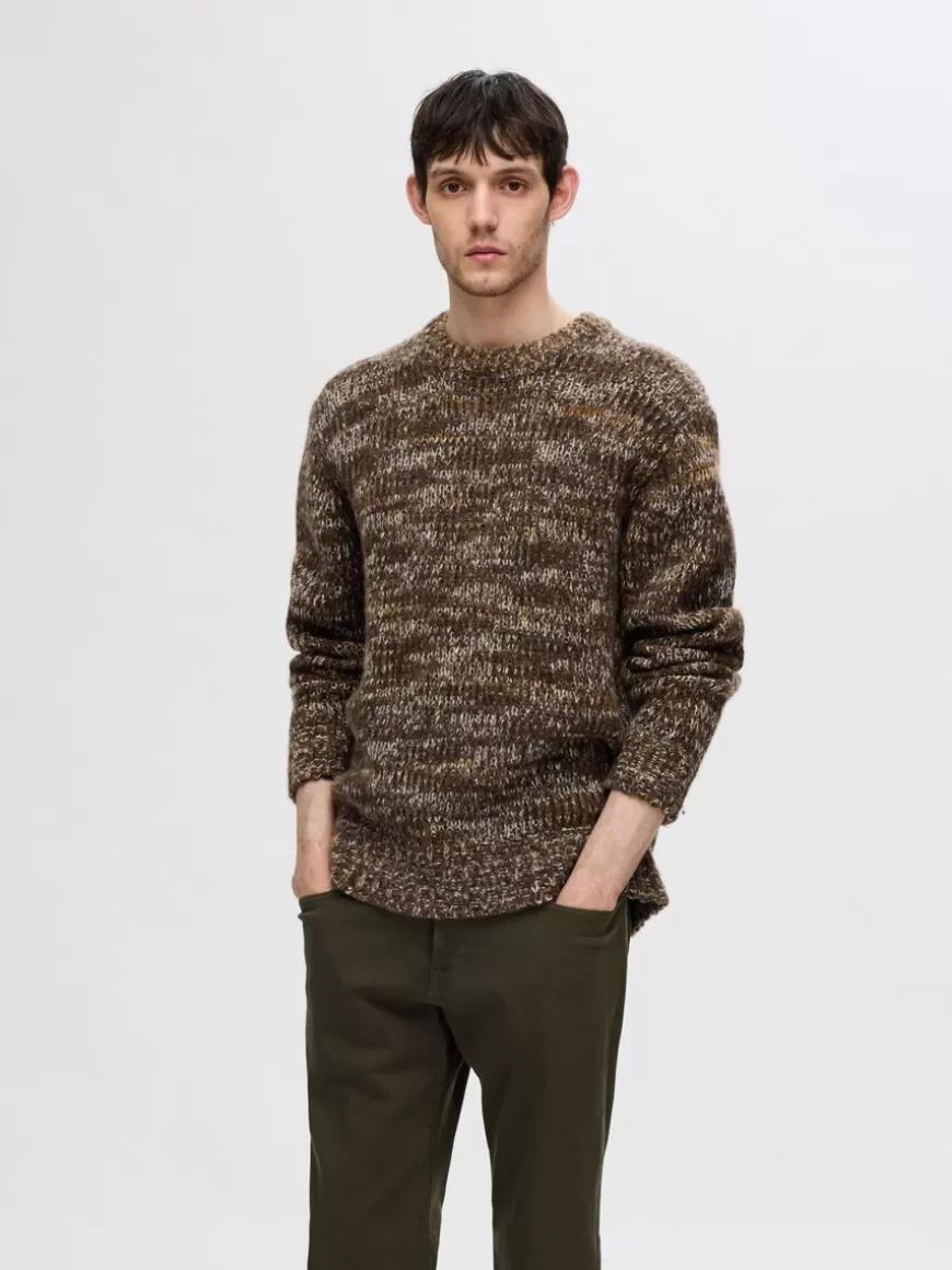 SELECTED STRUKTURERT STRIKKET PULLOVER Brown Fashion